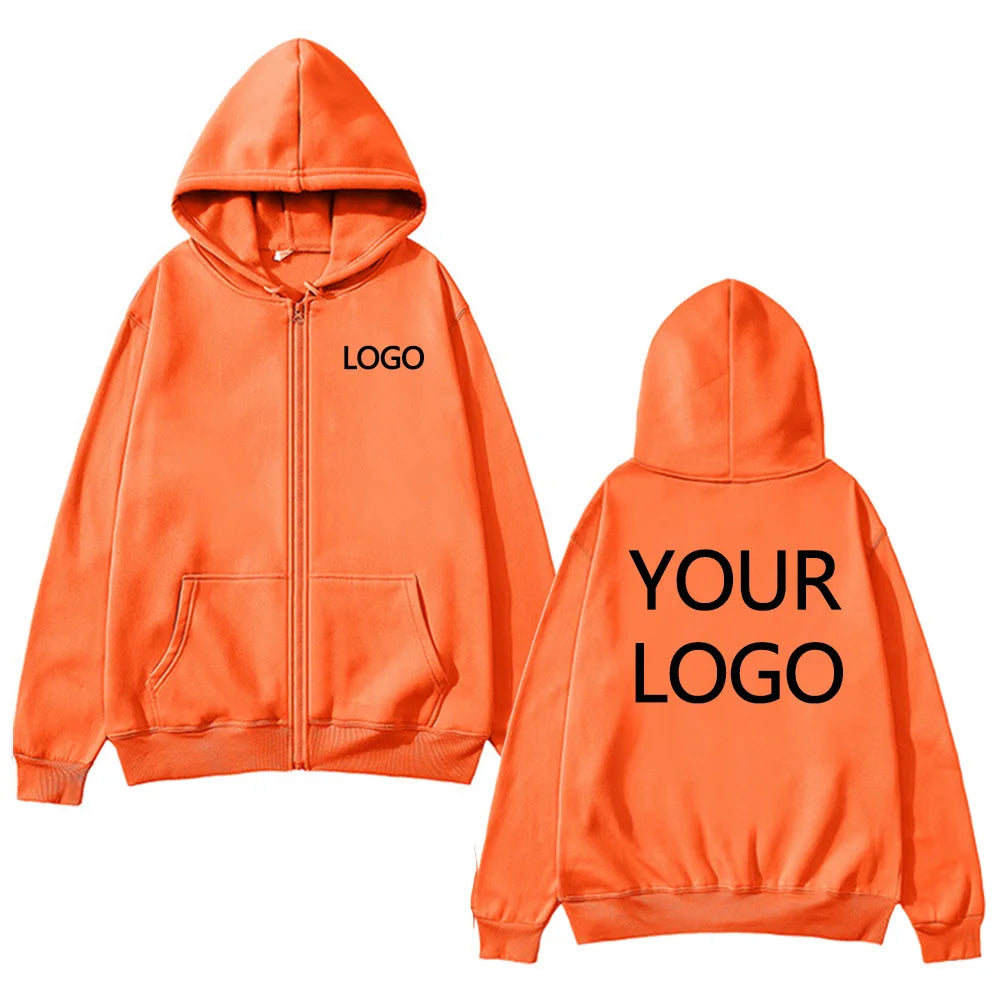 DIY Personalised customised logo, men's street hoodie, zip front sports sweatshirt, women's casual knitted hoodie, couple's gift - Matrix Studios
