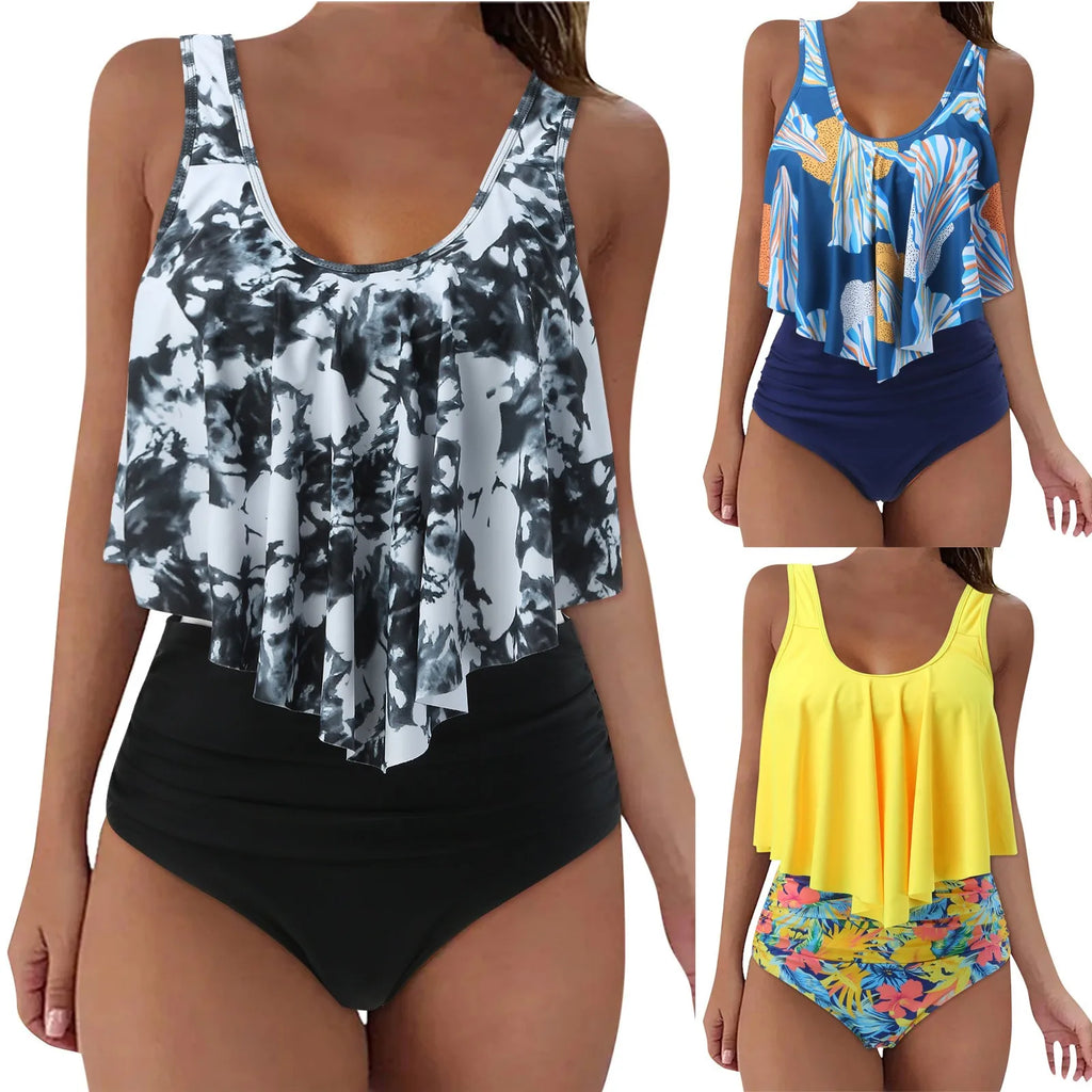 Swimsuits For Women Brazilian Bikinis Sets Two Piece Bikini High Waisted Bottom Bathing Suits With Ruffled Flounce Top Tankini - Matrix-studios.com