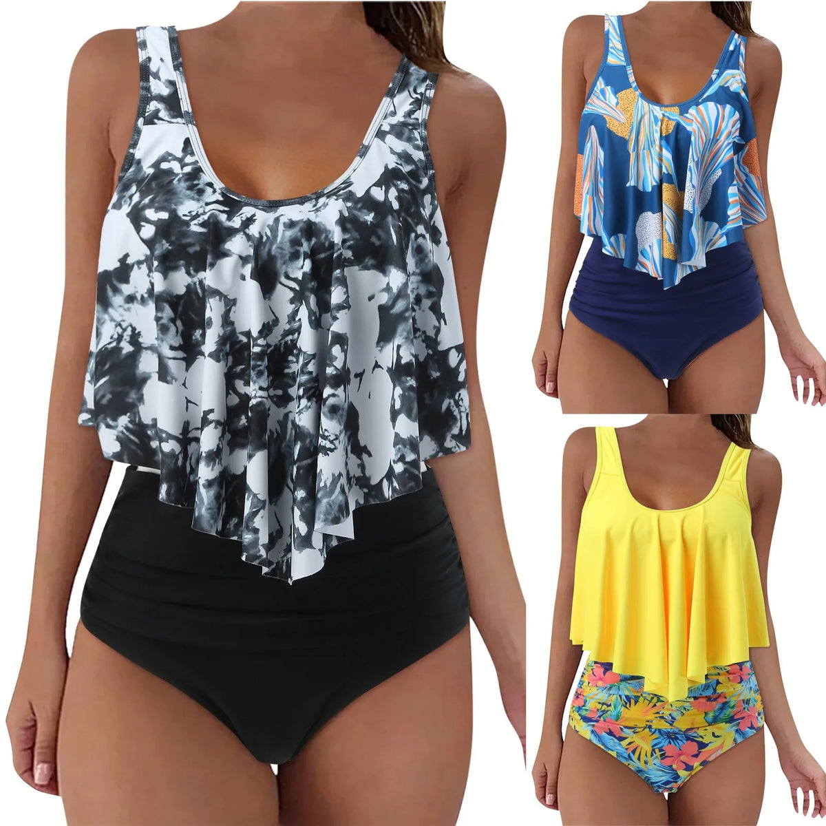 Swimsuits For Women Brazilian Bikinis Sets Two Piece Bikini High Waisted Bottom Bathing Suits With Ruffled Flounce Top Tankini - Matrix-studios.com