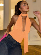 Dulzura V-Neck Sleeveless Halter Backless Bodycon Corp Top Solid Sexy Elegant Y2K Top Party Clubwear Street Summer Vest - Matrix-studios.com