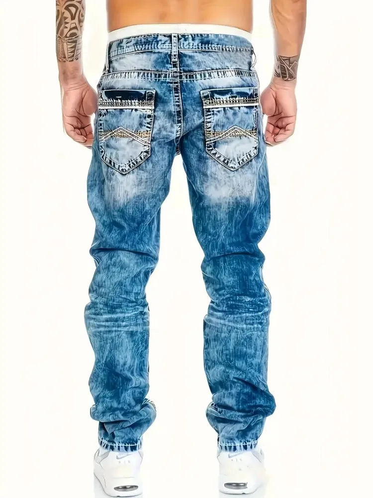 European American Jeans Men's Autumn New Slim Elastic Trousers Fashionable Vintage Wash Denim Pants Male Streetwear - Matrix Studios
