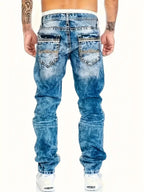 European American Jeans Men's Autumn New Slim Elastic Trousers Fashionable Vintage Wash Denim Pants Male Streetwear - Matrix Studios