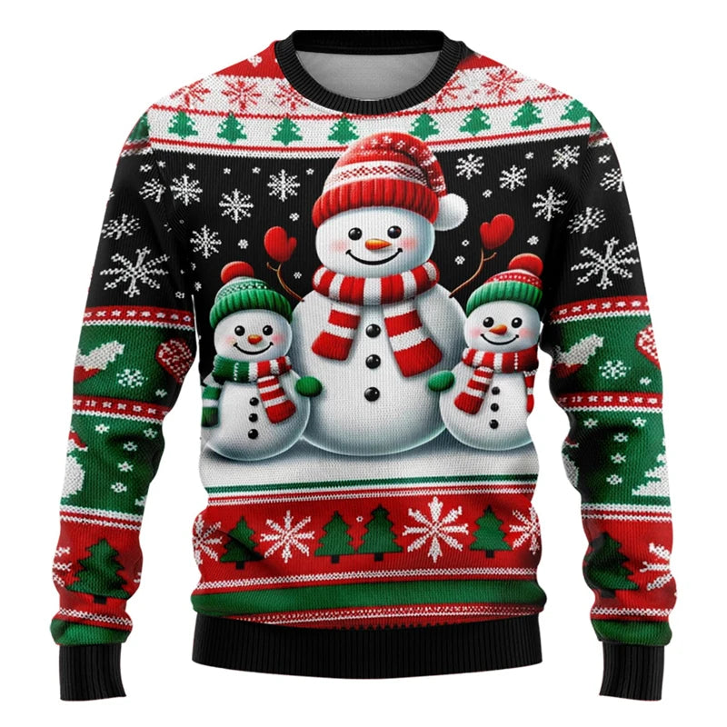 Men Women Xmas Sweatshirt 3D Christmas Snowman Santa Printed Ugly Christmas Sweater Unisex Pullover Holiday Party Jumper Tops - Matrix Studios