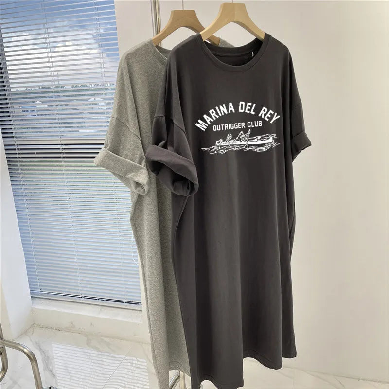 M-4XL Summer Plus Loose Printed Short Sleeve Dress for Women - Matrix-studios.com
