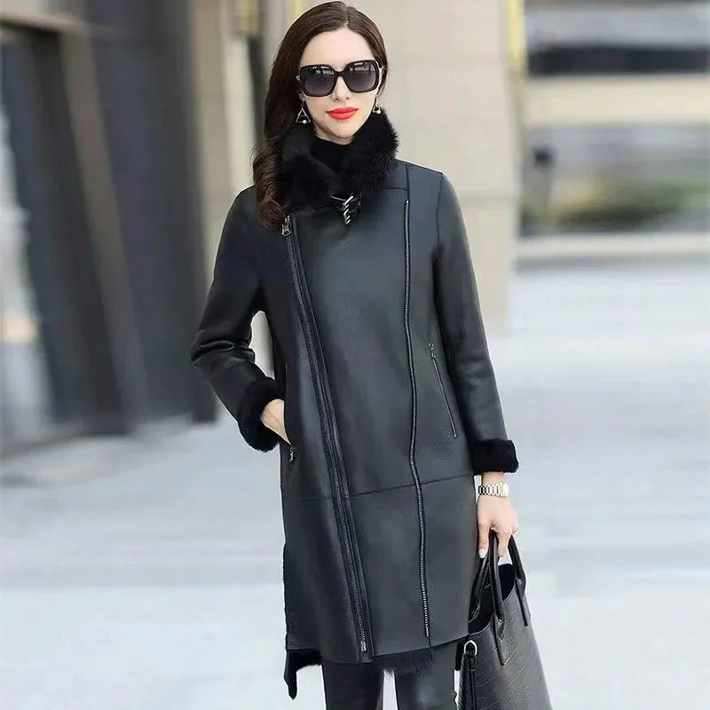 Oversized 6XL Thicken PU leather Jacket Women's 2025 Winter Warm Faux Mink Fur Coat Female Loose Windproof Parka Long Overcoat - Matrix Studios