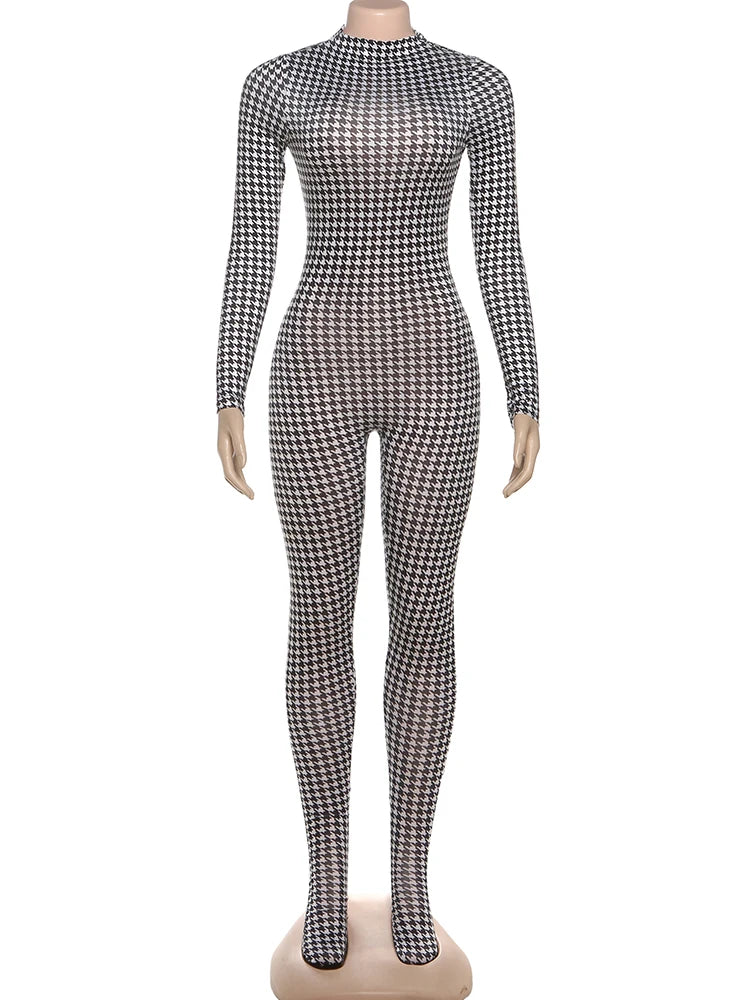 Weird Puss Sexy Foot Jumpsuit Women Snake Print Autumn Trend o-Neck Full Sleeve Stretch Skinny Street Clubwear Zip Slim Overalls - Matrix Studios