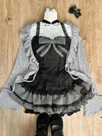 Sweet Lolita Early Autumn Three Piece Set Lace up Ruffles Cardigan Sexy Slim Fit Strapless Vest Tops High Waist Ruched Skirts - Matrix-studios.com