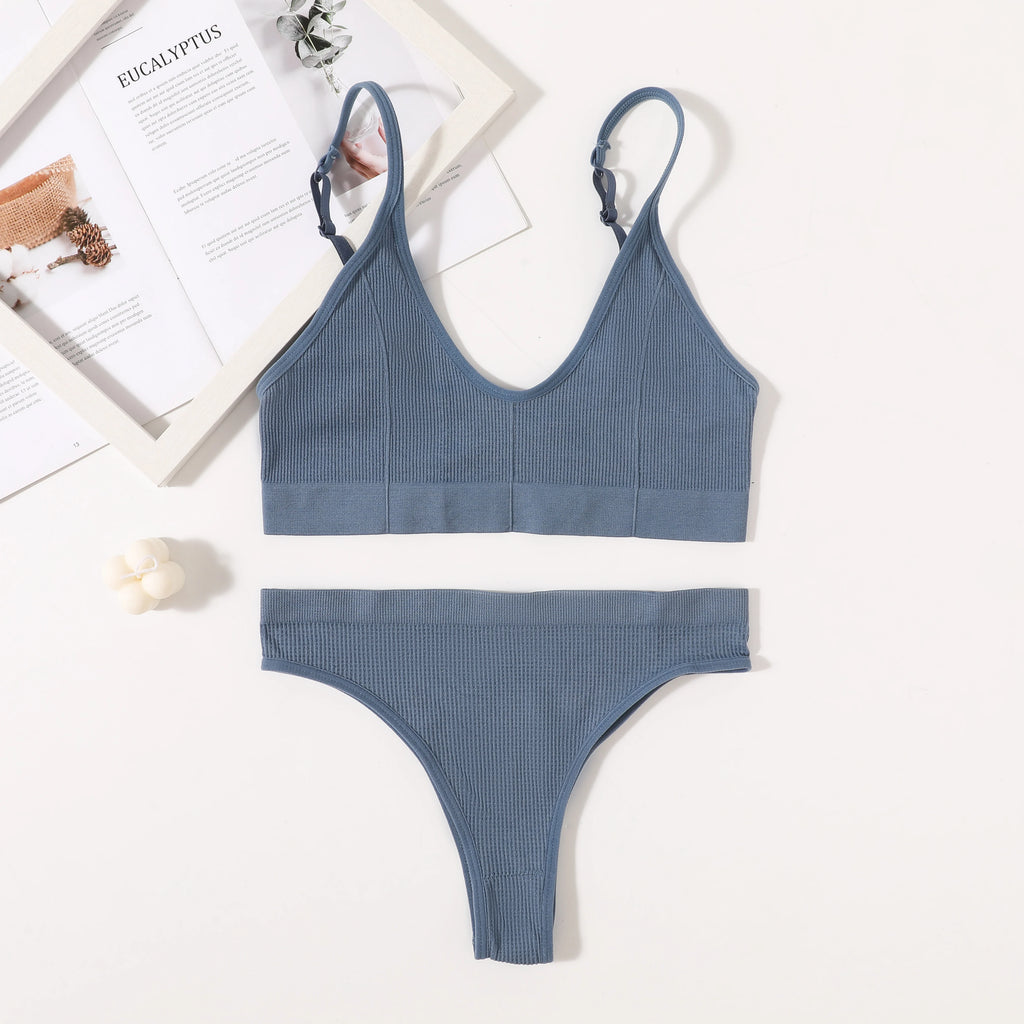 Women Seamless Bra Set Push Up Bras V-neck Tops High Rise Briefs Seamless Underwear Wire Free Brassiere Sexy Lingerie Set - Matrix-studios.com