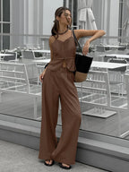 Mueyaruho Women 2026 Summer Office Pant Set Suits Solid Beige Outfits 2 Two Piece Wide Leg Matching Set For Women - Matrix-studios.com