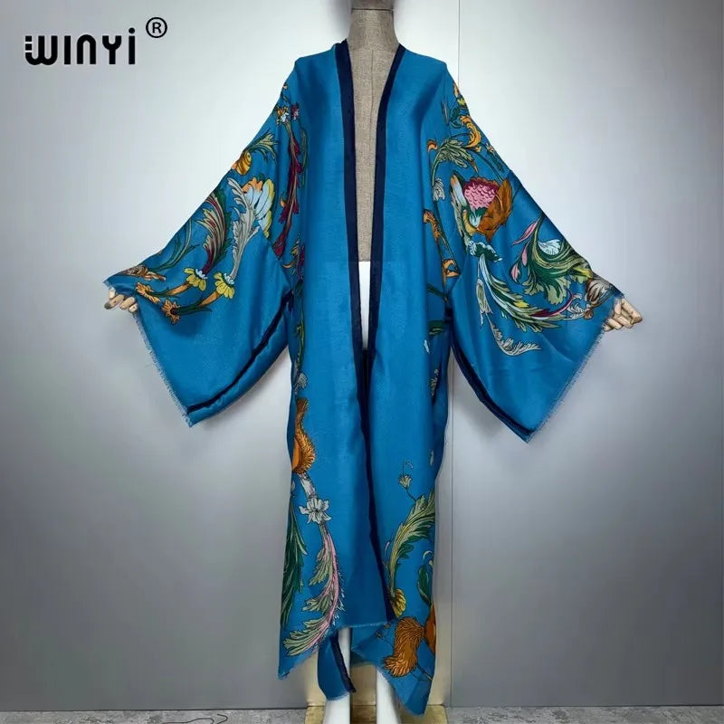 WINYI Fashion Kimono Print Coat Long Sleeve Cardigan Abaya Muslim Woman Cover Up Boho Dress Kaftan Abaya Dubai Luxury Caftan - Matrix-studios.com