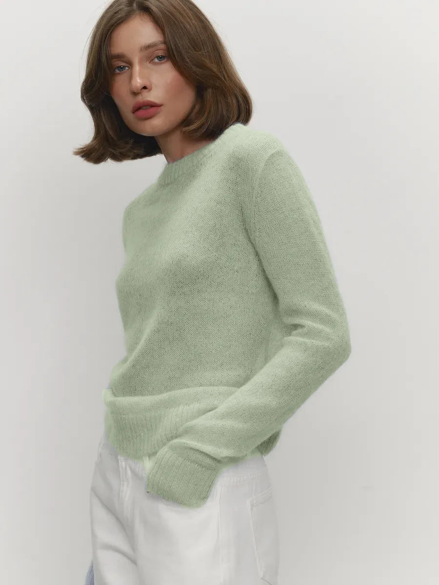 Classic Mohair Knitted Sweater Top Spring and Summer Women's Fashion Micro Perspective Cool Loose Elastic O-neck Knitted Shirt - Matrix Studios