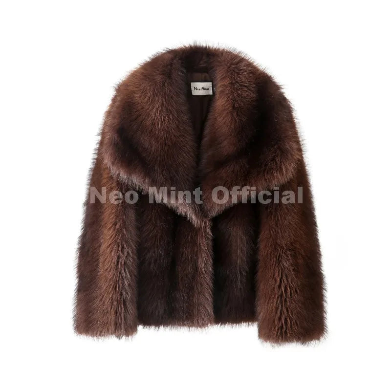 Neo Mint 2025 Winter Exclusive Striped Faux Fur Jacket Women Overcoat Brand Blogger Fashion Fluffy Fox Fur Collar Coat Outerwear - Matrix Studios