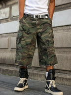 Men's summer denim shorts. Camouflage cargo pants. Multi - pocket design. Street fashion trend. Daily leisure - Matrix Studios