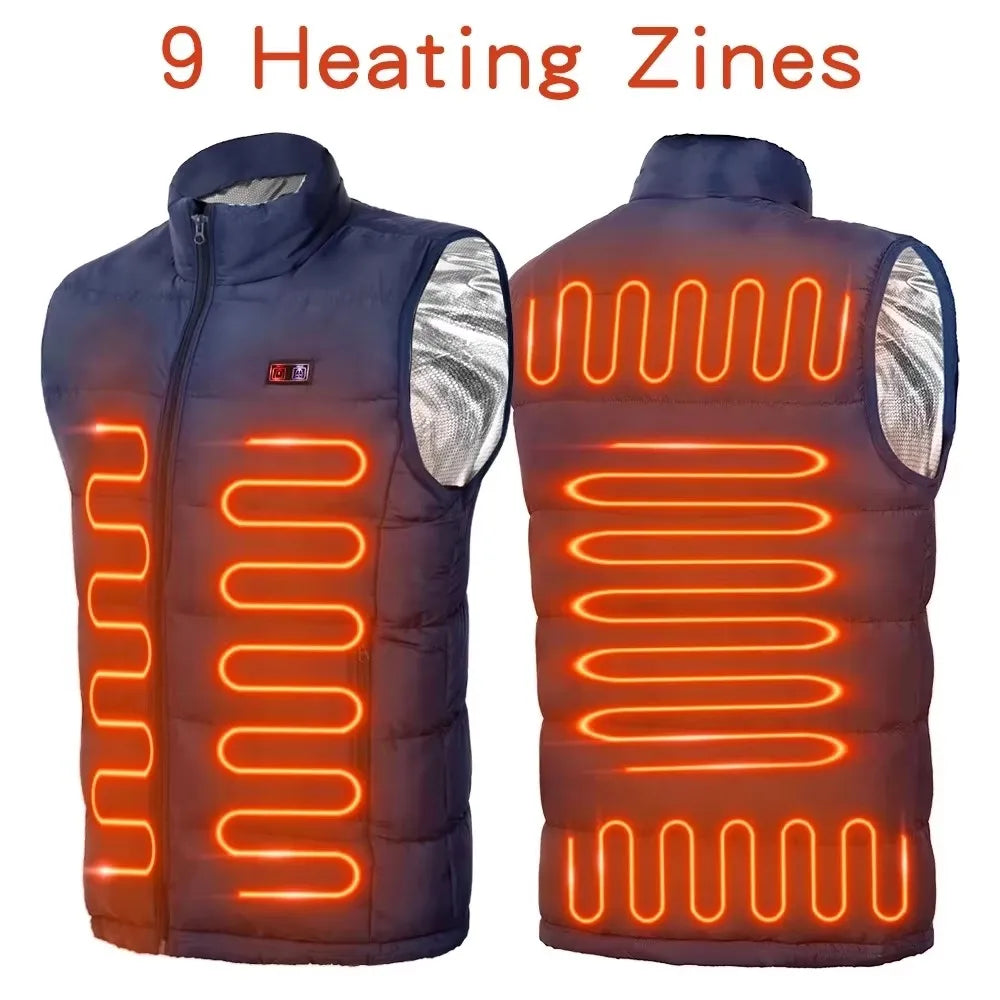 9 Heated Vest Zones Electric Heated Jackets Men Women Sportswear Heated Coat Graphene Heat Coat USB Heating Jacket For Camping - Matrix Studios