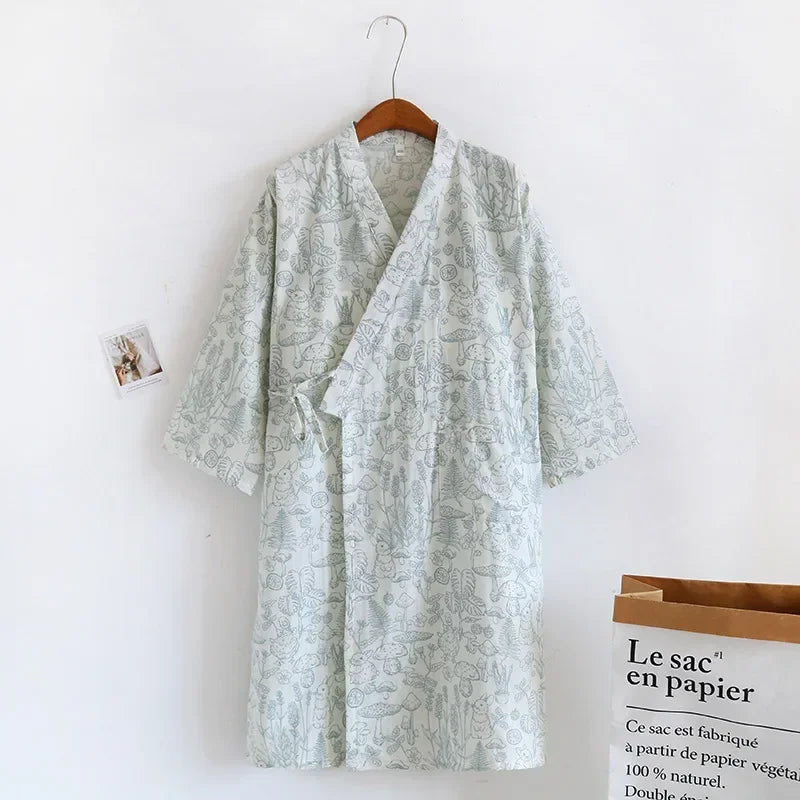 Japanese-style Kimono Pajamas Summer New 100% Cotton Gauze Pajamas Nightgown Ladies SPA Yukata Homewear Long Pajamas Women - Matrix-studios.com