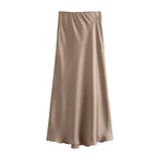 Willshela 2024 Black Satin Skirt Woman High Waist Elegant Long Skirts For Women Fashion Summer Midi Skirt Office Women's Skirts - Matrix-studios.com