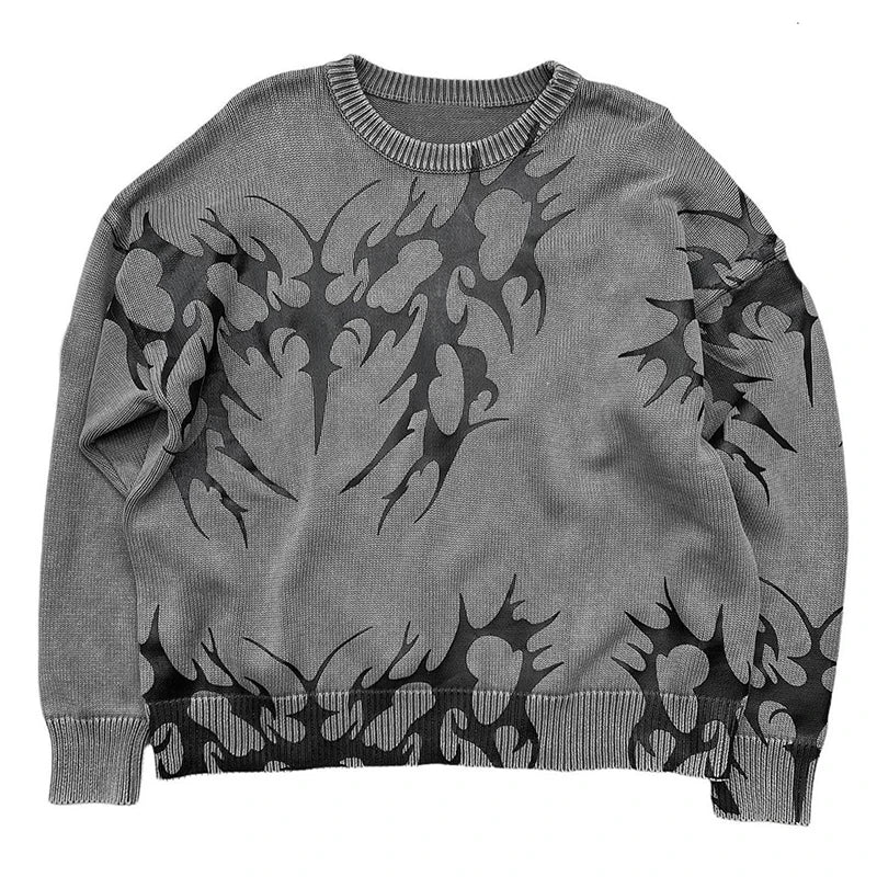 New Hip Hop Streetwear Knitted Sweater men Gothic portrait Print Pullover autumn Harajuku Cotton sweater women Oversized Sweater - Matrix Studios