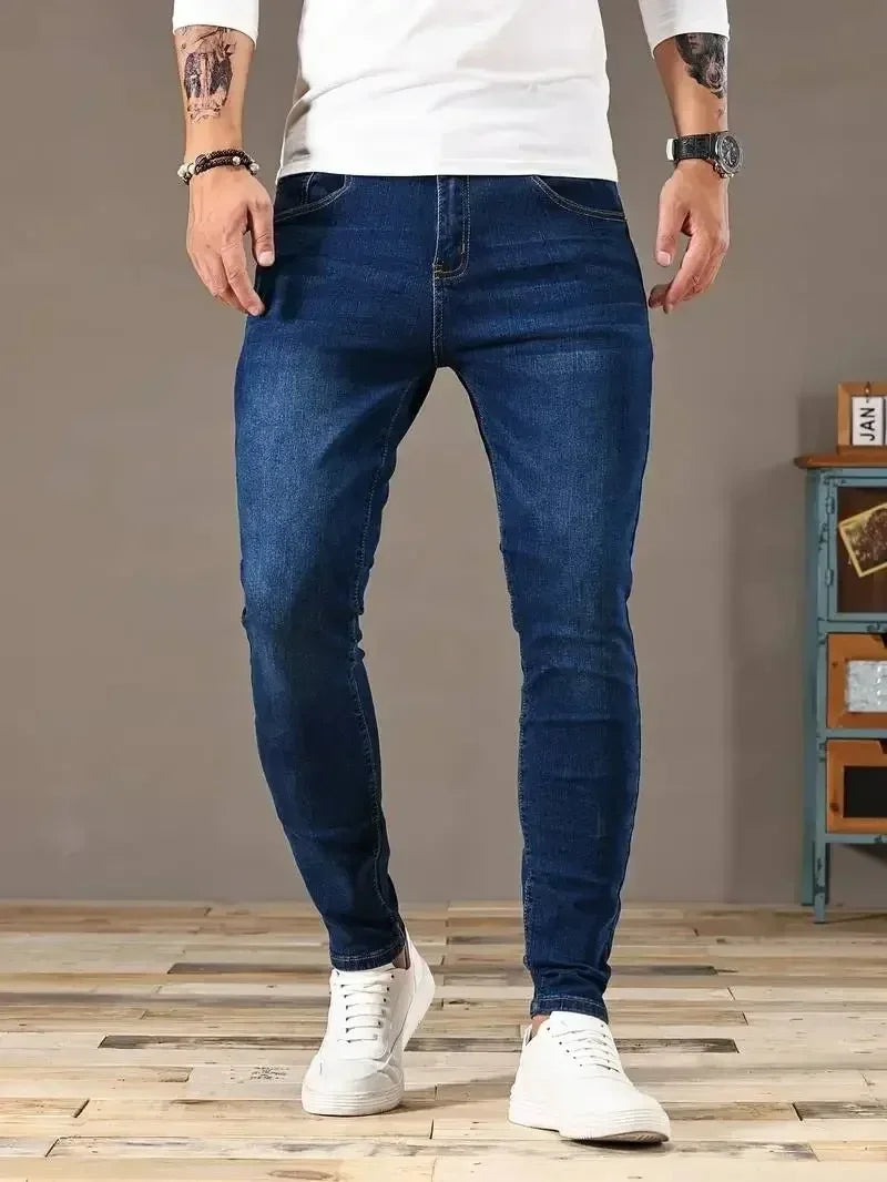 2025 Spring New Mens Slim Fit Classic Skinny Jeans Casual Street Style Casual Mens Skinny Jeans Male Slim Fit Pencil Denim Blue - Matrix Studios