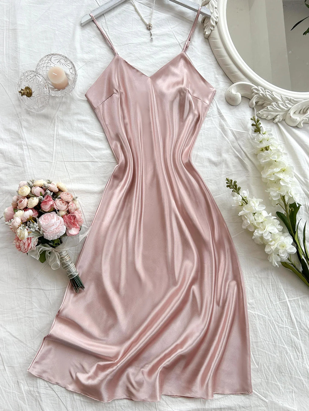 Elegant Women's Nightdress Sexy Comfortable Long Slip Dress Solid Color Pajamas For Women - Matrix-studios.com