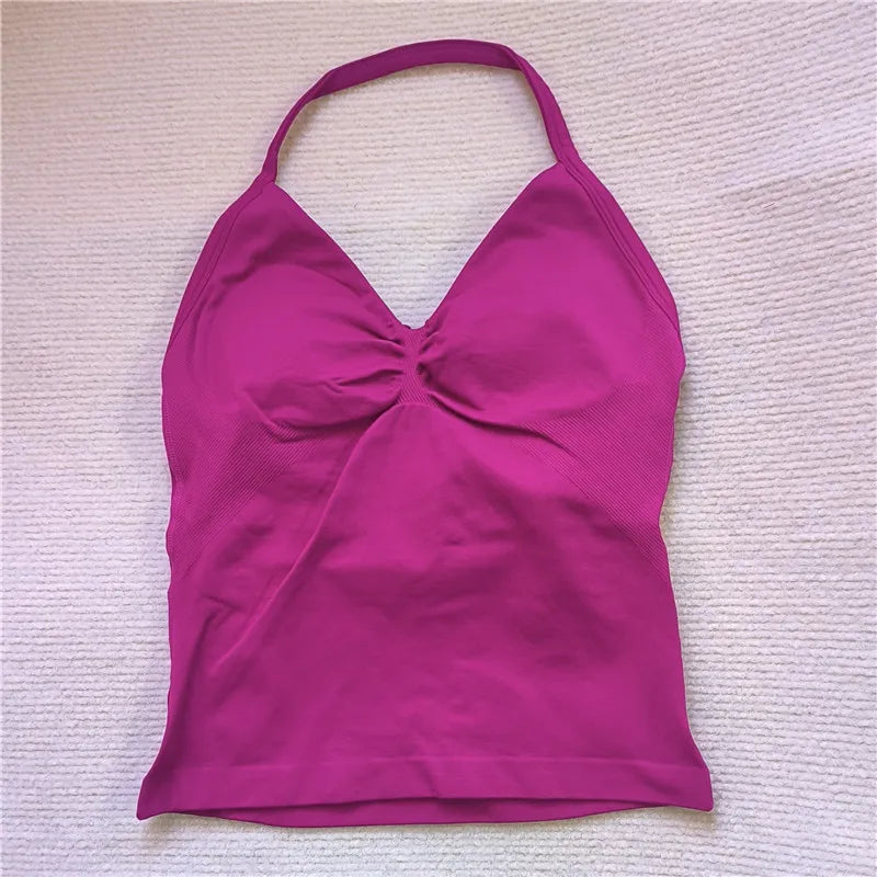 HBC Sexy V Neck Gym Tank Top Longline Strappy Vest Women Seamless Sports Running Tank Top Slim Fit Yoga Padded Workout - Matrix-studios.com