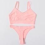 Women Seamless Bra And Panties Set Wire Free Bralette High Leg Cut Thongs Comfort Ribbed Unlined Underwear Sexy Lingerie Set - Matrix-studios.com