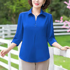 1pcs Woman Summer Solid Blouses Shirt Lady Thin Pullover Shirt Female Casual Half Sleeve Turn-down Collar Loose Top Mom Clothing - Matrix-studios.com