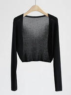 AOSSVIAO 2026 Women Elegant Solid Cardigan Coat Jackets Short Sleeve Korean Thin Knitted Shirt Female Y2K Cropped Top Outwea - Matrix Studios