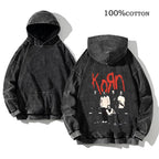 Korn Rock Band World Tour Hoodies Vintage Washed Men's Sweatshirts Cotton Hip Hop Streetwear Hooded Pullover Loose Y2K Tops - Matrix Studios
