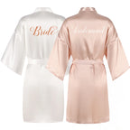 Champagne bathrobe bride satin-silk kimono women bridal party sister team mother shower sleepwear bridesmaid wedding short robes - Matrix-studios.com
