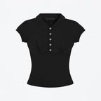 Tank Polo Collar Short-Sleeve T-Shirt, Slim-Fit Waist-Cinching Style, Slimming Hot Girl Style Crop Top, High-Elastic Slim-Fit Waist-Cinching Polo Shirt, Hot Girl Style for Layering or Wearing Alone - Matrix-studios.com