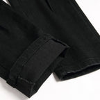 Men Snake Embroidery Jeans Streetwear Black Stretch Denim Pants Holes Ripped Distressed Slim Straight Trousers - Matrix Studios