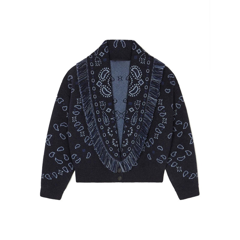 Jacquard Cardigan Women V-Neck Tie Waist Cardigans Long Sleeve Knit Sweater Waist Cuff Casual Autumn Fashion Trendy Streetwear - Matrix Studios