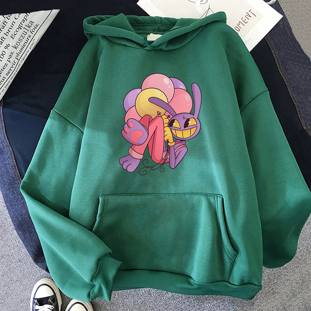 Digital Circus Jax Hoodie Fashion Women Aesthetic Graphic Kawaii Rabbit Hug Balloons Hoodies Unisex Cartoon Pullover Sweatshirts - Matrix Studios