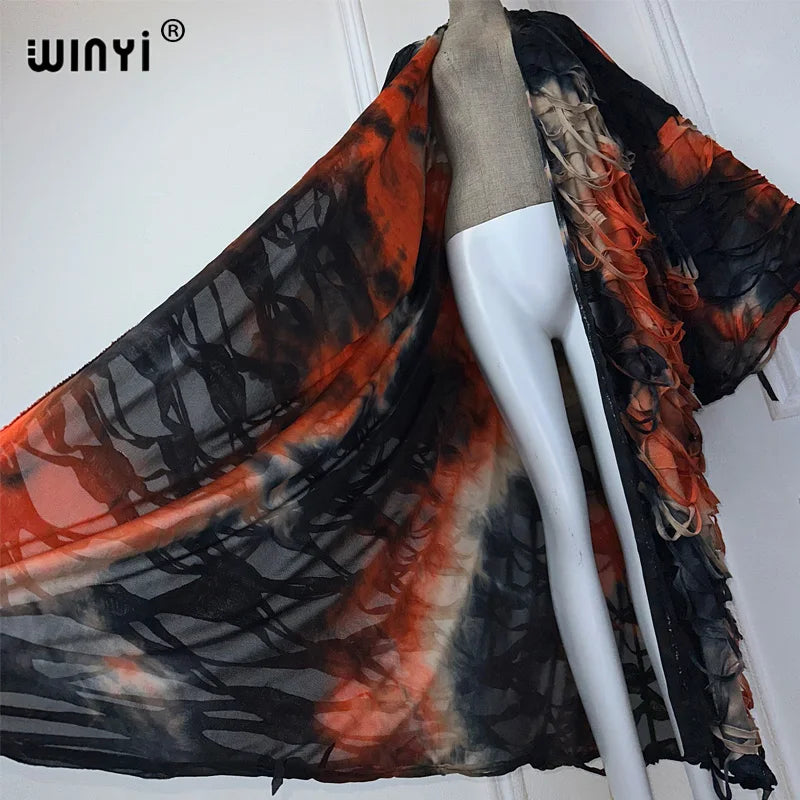 WINYI Summer Kimono Tie-Dyed Cardigan Elegant Bikini Cover-Up Cardigan Swimsuit Beach Outfits for Women Dress Fashion Kaftan - Matrix Studios