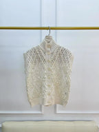 Naizaiga  100 cashmere mock neck white mocha hollow out autumn women sleeveless sequin cardigans  JH1 - Matrix Studios