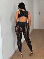 Women's Sexy Jumpsuit Hollow out Mesh Backless Night Party Streetwear Outfit Female Trendy Sexy Clothing - Matrix Studios