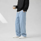 2026 New Streetwear Loose Jeans Men Korean Style Fashion Loose Straight Wide Leg Pants Men's Brand Clothing Black Light Blue - Matrix Studios