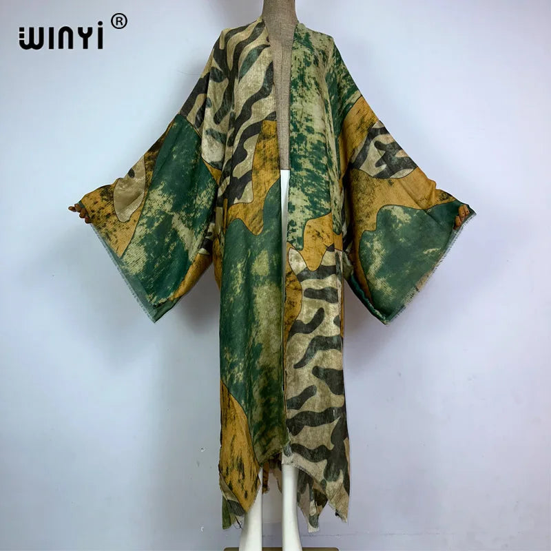 WINYI Kimono Africa Boho Print Caftans Beach Swimwear 2023 Elegant Cardigan Sexy Holiday Maxi Beach Wear Swimsuit Summer Dress - Matrix Studios