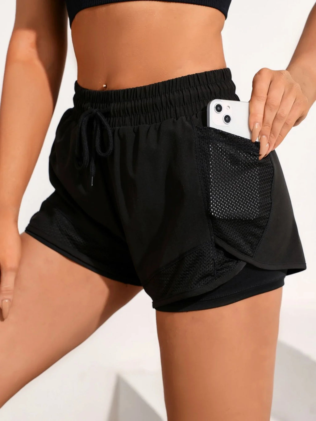 Women's 2 in 1 Running Shorts, High Waisted Quick Dry Athletic Workout Shorts with Mesh Pockets, Breathable Liner Gym Yoga Short - Matrix Studios