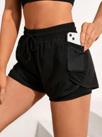 Women's 2 in 1 Running Shorts, High Waisted Quick Dry Athletic Workout Shorts with Mesh Pockets, Breathable Liner Gym Yoga Short - Matrix Studios