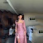 OIMG Glamorous Strapless Mermaid Prom Gowns Cap Sleeves Formal Party Gown Side Slit Floor Length Evening Dress Customized - Matrix-studios.com