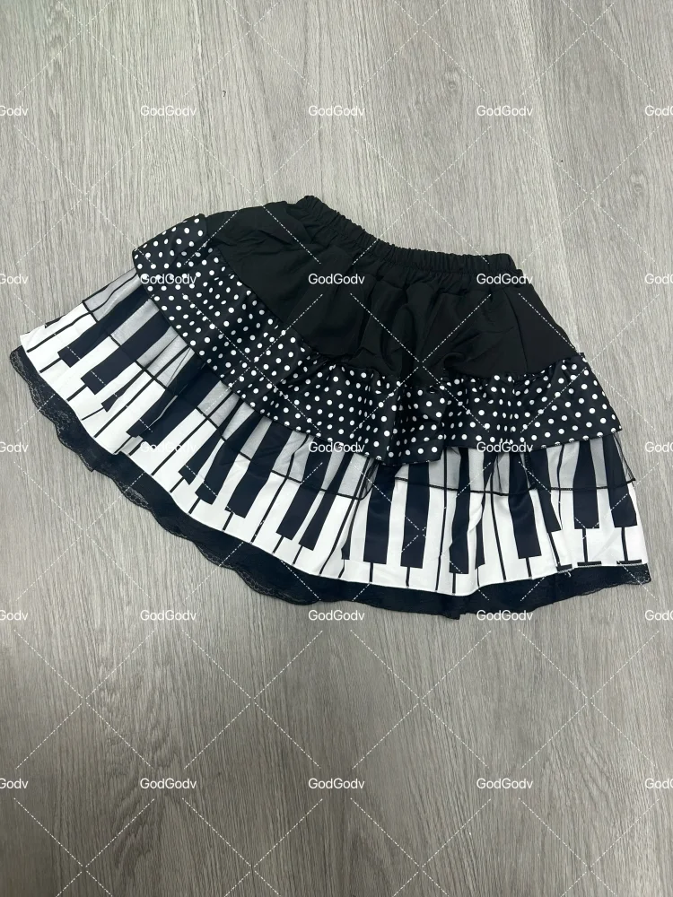 American Vintage Black White Piano Keys Skirts Y2k Slim Waist Ruched A-line Skirt Women 2026 Summer New Korea Style Chic Mujer - Matrix-studios.com