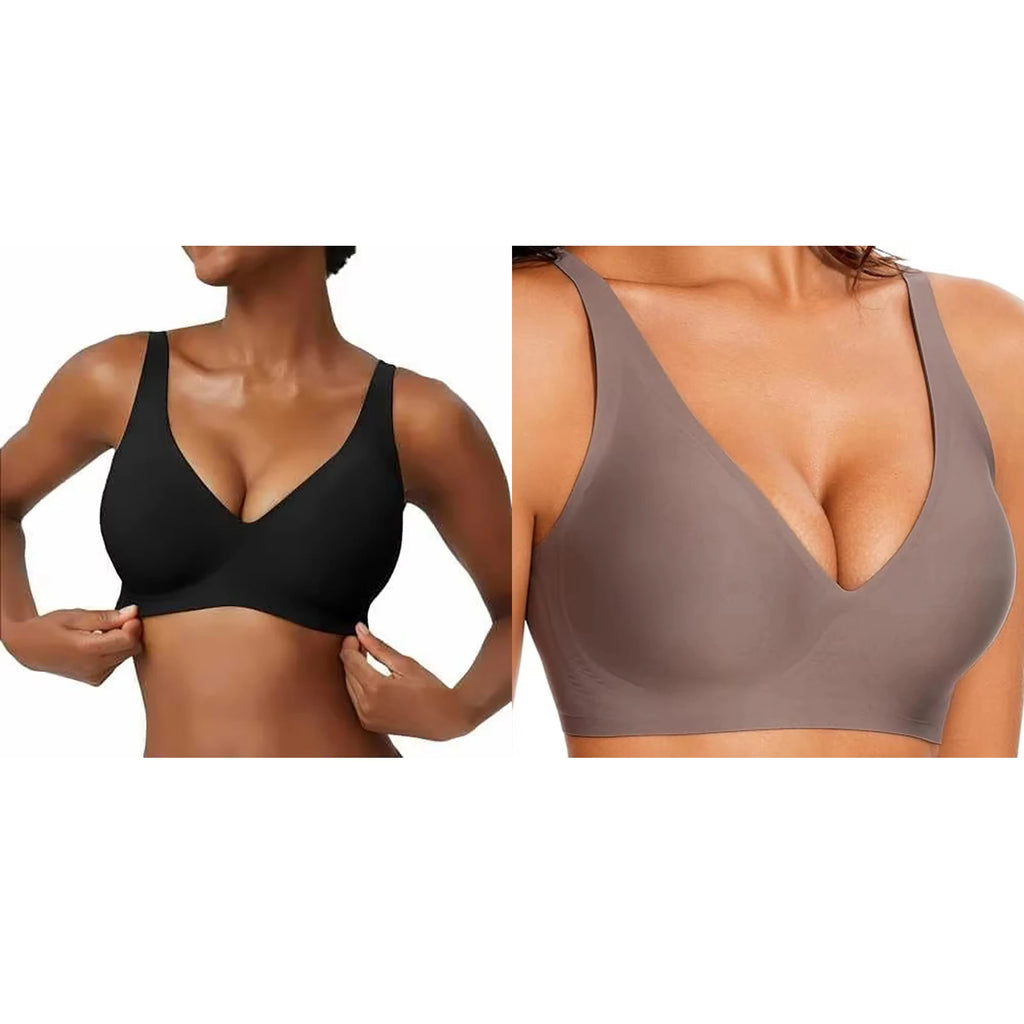 Women's Seamless Pink Leopard Print Bra Wire-Free Bra Full Cup Soft Thin Mold Support Jelly Beauty Breathable Deep V Push Up Bra - Matrix Studios