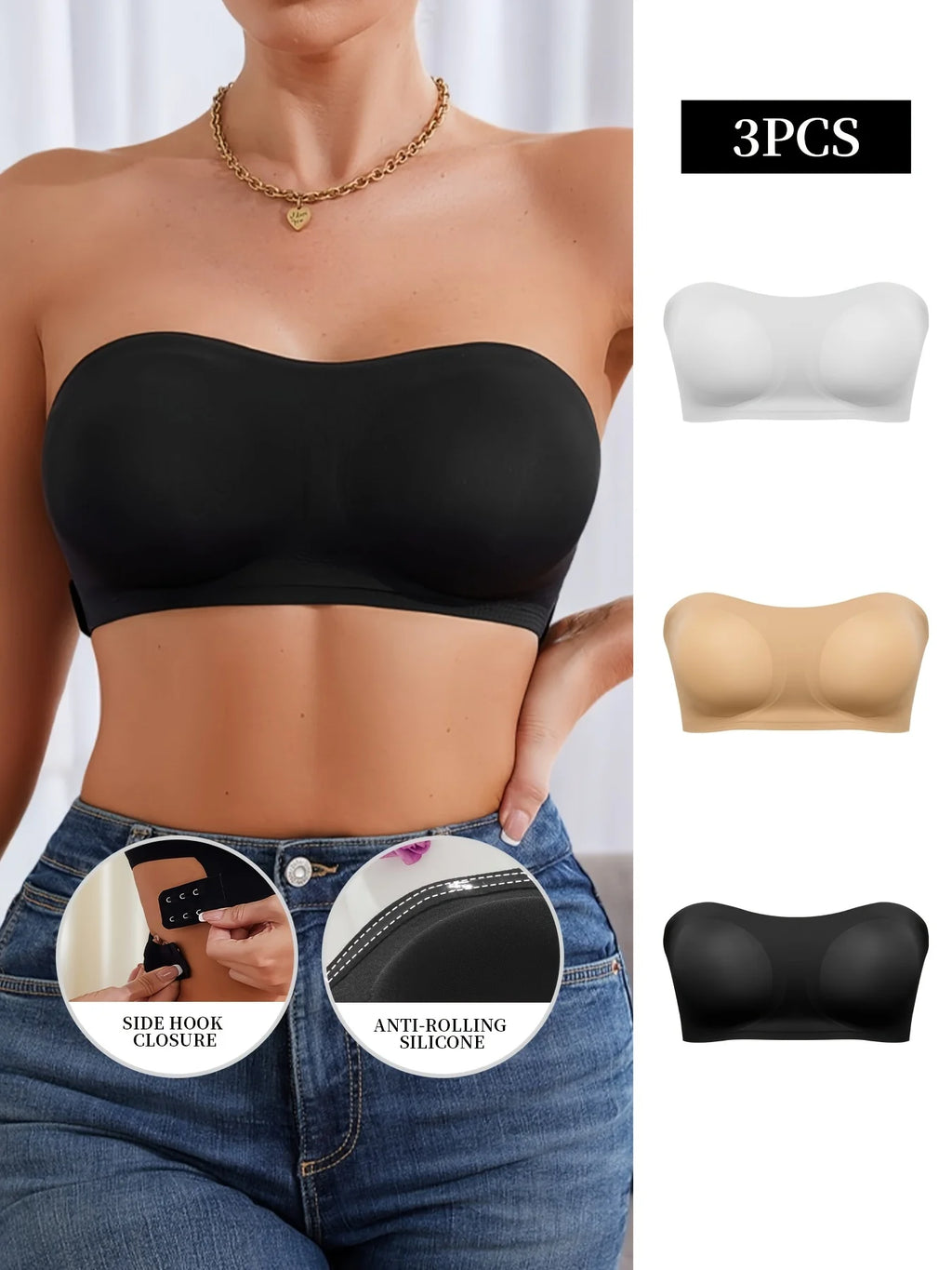 1Pc/3Pcs/Pack YMQJ Removable Padded Soft Ice Silk Traceless Women Brasseries Wire Free Seamless Bra For Women Strapless Bra - Matrix Studios