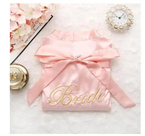 Bride Bridesmaid Wedding Robe Embroidery Kimono Bathrobe Gown Nightgown Casual Satin Short Women Sexy Nightwear Sleepwear - Matrix-studios.com