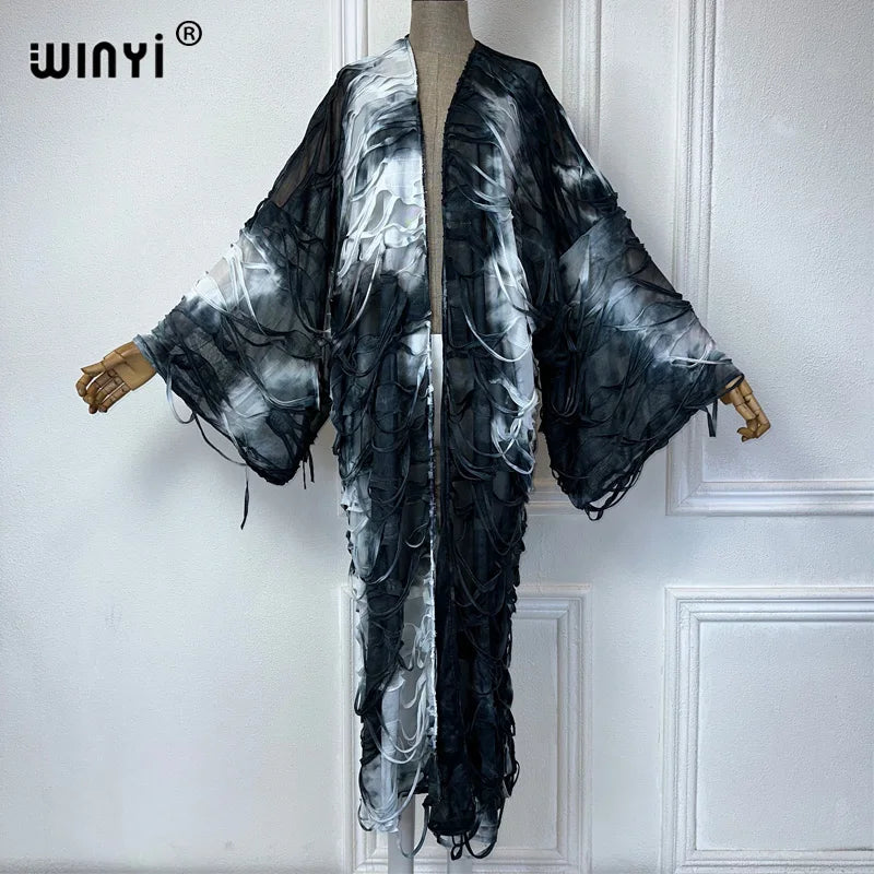 WINYI Summer Kimono Tie-Dyed Cardigan Elegant Bikini Cover-Up Cardigan Swimsuit Beach Outfits for Women Dress Fashion Kaftan - Matrix Studios