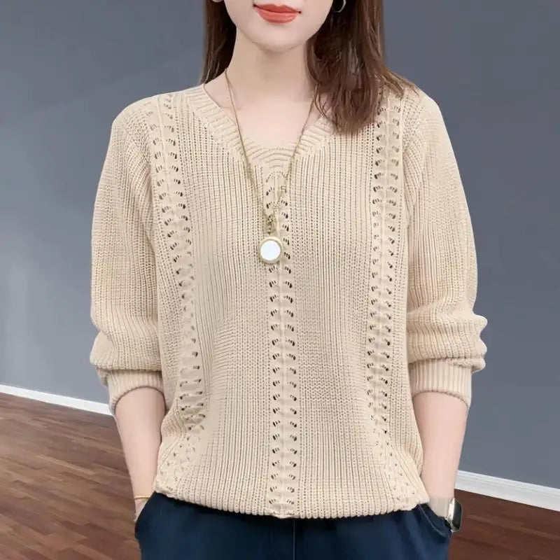V-neck Knitted Sweater Autumn Popular Women's Clothing Foreign Style Inside with Solid Color Bottoming Shirt Top Jumpe Homme - Matrix Studios