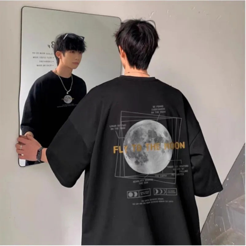 30kg To 120kg Korean Style Lazy Feeling Wearing Moon Pattern T-shirt Daily Basic Top Casual Versatile Shirt - Matrix Studios