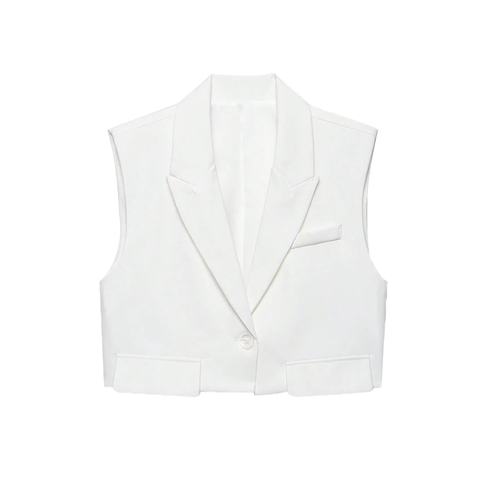 Women's Chic Vest Tops Fashion Cropped Waistcoat Sleeveless Lapel Collar Female Outerwear - Matrix Studios