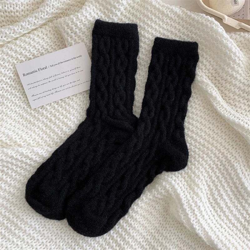 Warm Women's Socks New Winter Japanese Fashion Solid Color Fluffy Socks For Girls Home Thick Cute Floor Socks Kawaii Autumn Soft - Matrix Studios